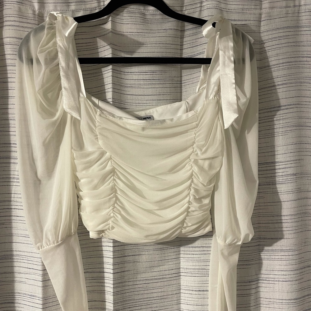 Long sleeve white crop top